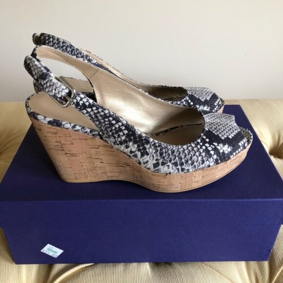 Stuart Weitzman Snake Skin Patterned Wedge Sandals, Size 6, Like New - Picture 1 of 5